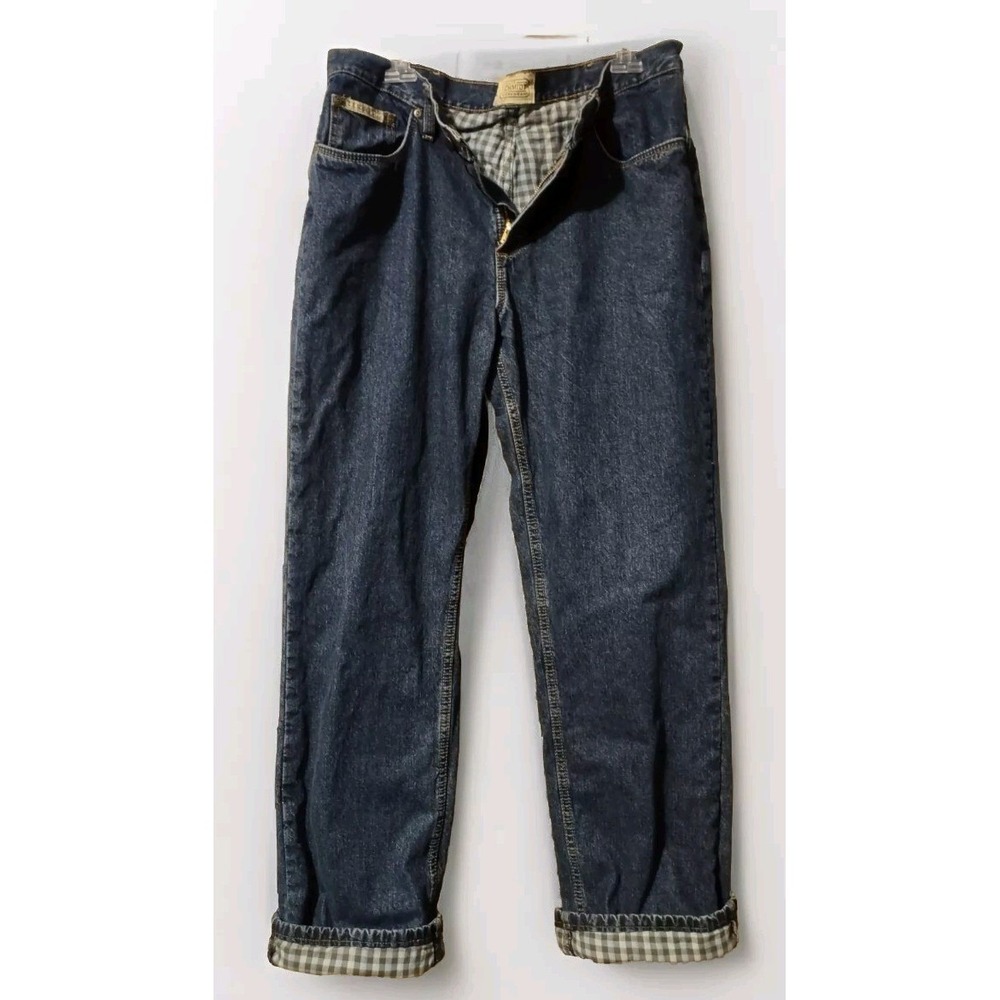 CE‎ Schmidt Jeans  Women"s 14X34 Flannel Lined Gorp Cabin Core Blue Plaid Denim